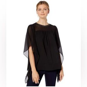 Michael Kors Black Sheer Blouse with Studded Neckline‎ Small
